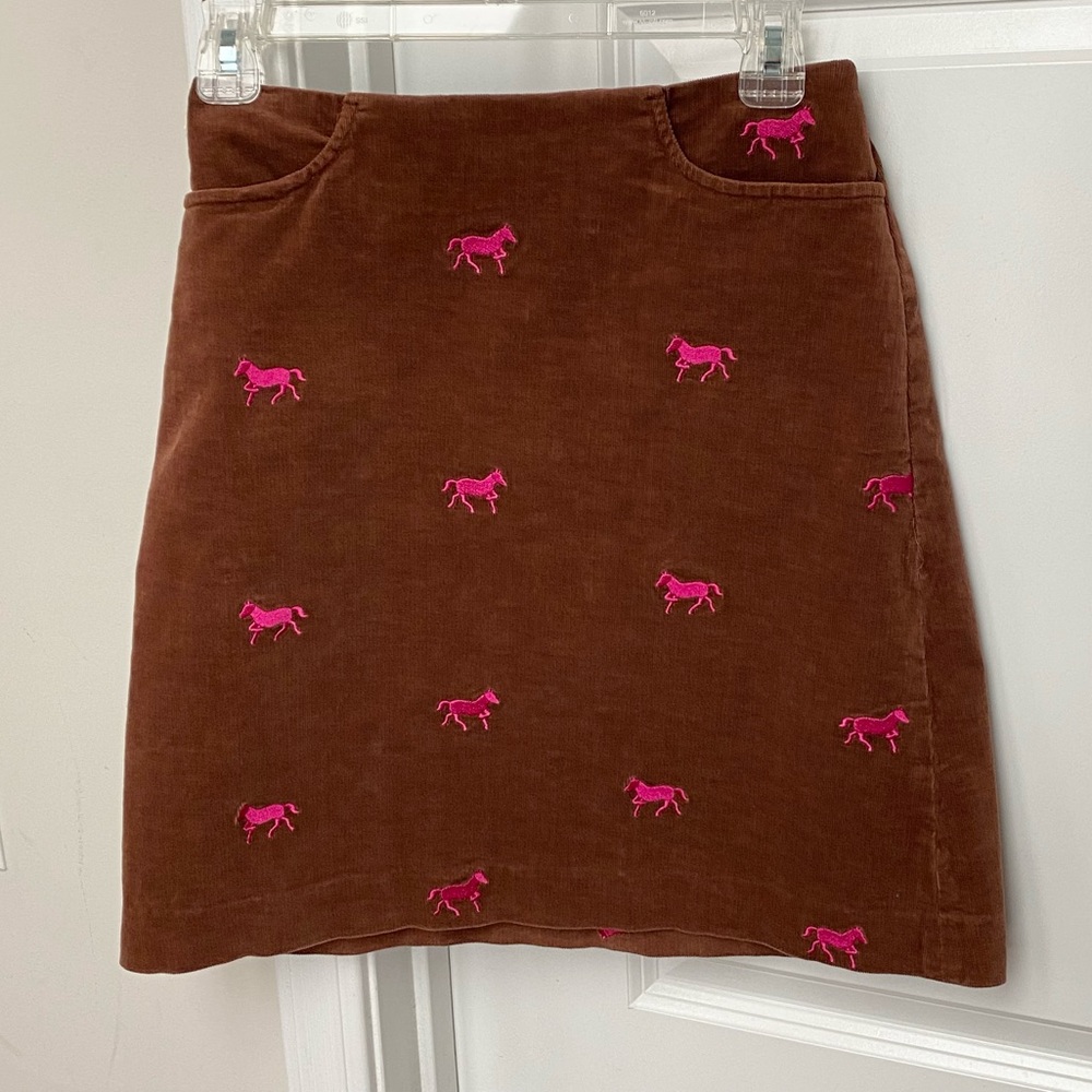 Lilly Pulitzer Vintage Skirt Cord Saddle Brown Gallop Embroidery Horses 2